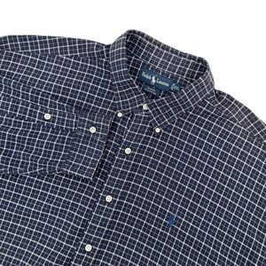 Ralph Lauren VINTAGE Blake Mens‎ XXL Navy Plaid Long Sleeve Button Down Shirt